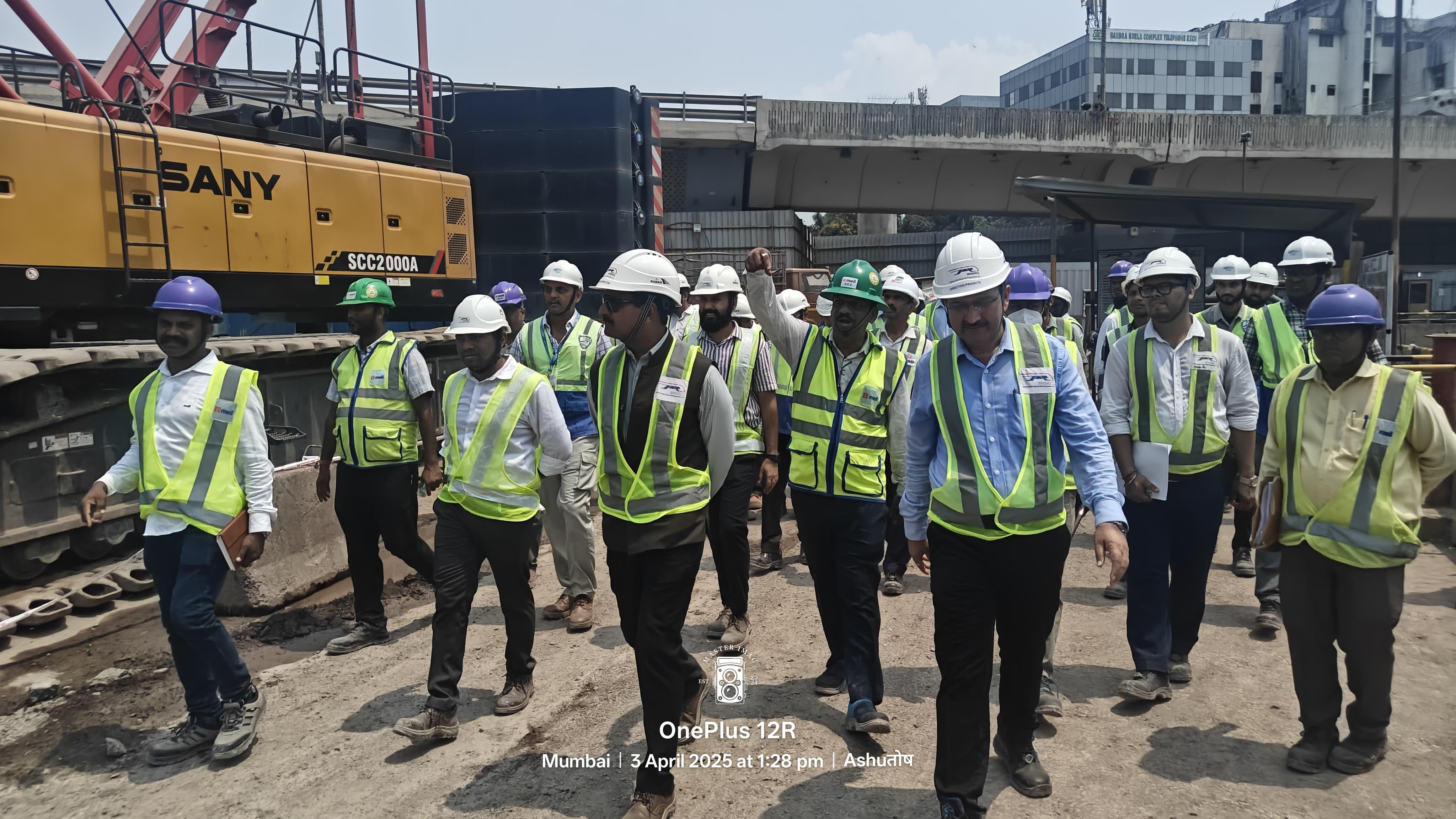 Shri Vivek Kumar Gupta, MD/NHSRCL, along with senior officials inspected the ongoing construction works of Mumbai Bullet Train station site on 3rd April 2025